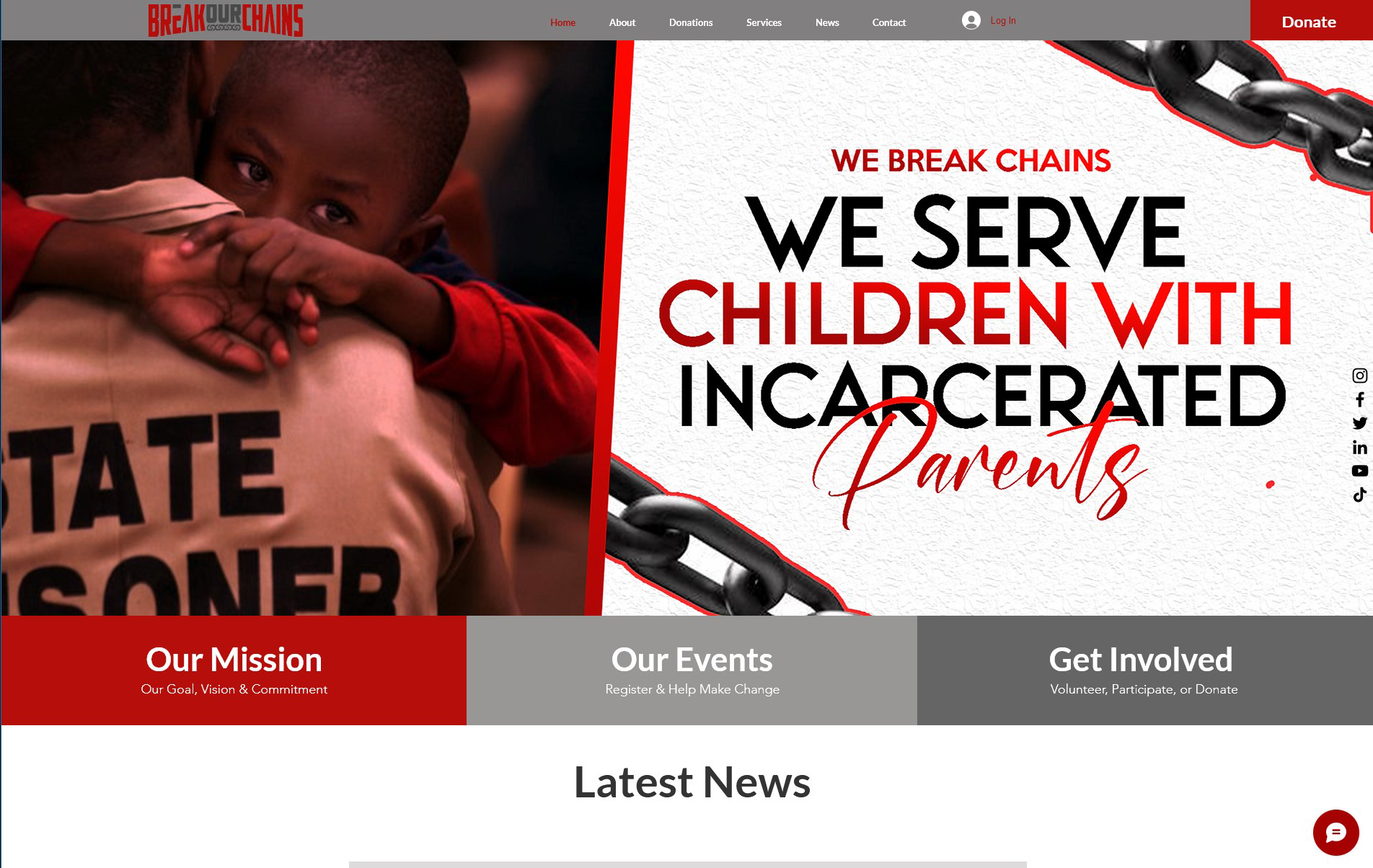 Break Our Chains Foundation website — non-profit serving youth with incarcerated parents