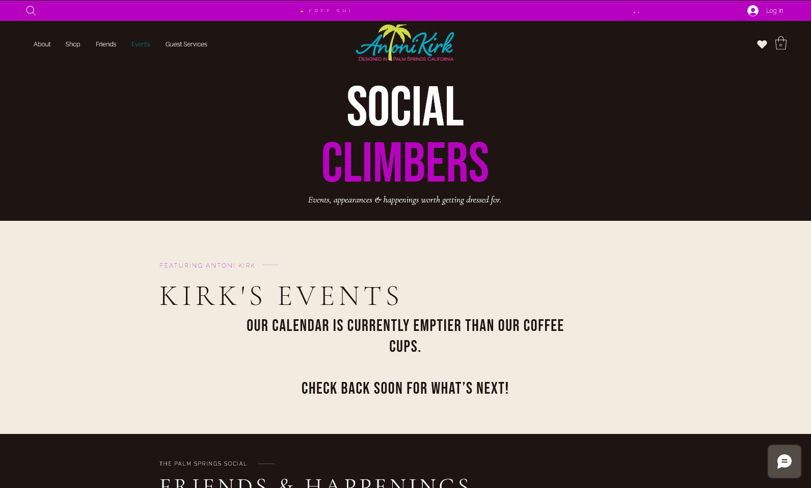 Antoni Kirk Apparel Events page, Social Climbers